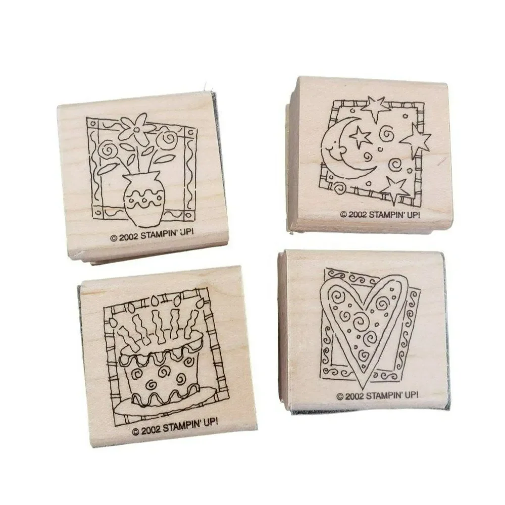 Stampin'‎ Up 2002 Birthday Wooden Mounted Stamps Set Of 4